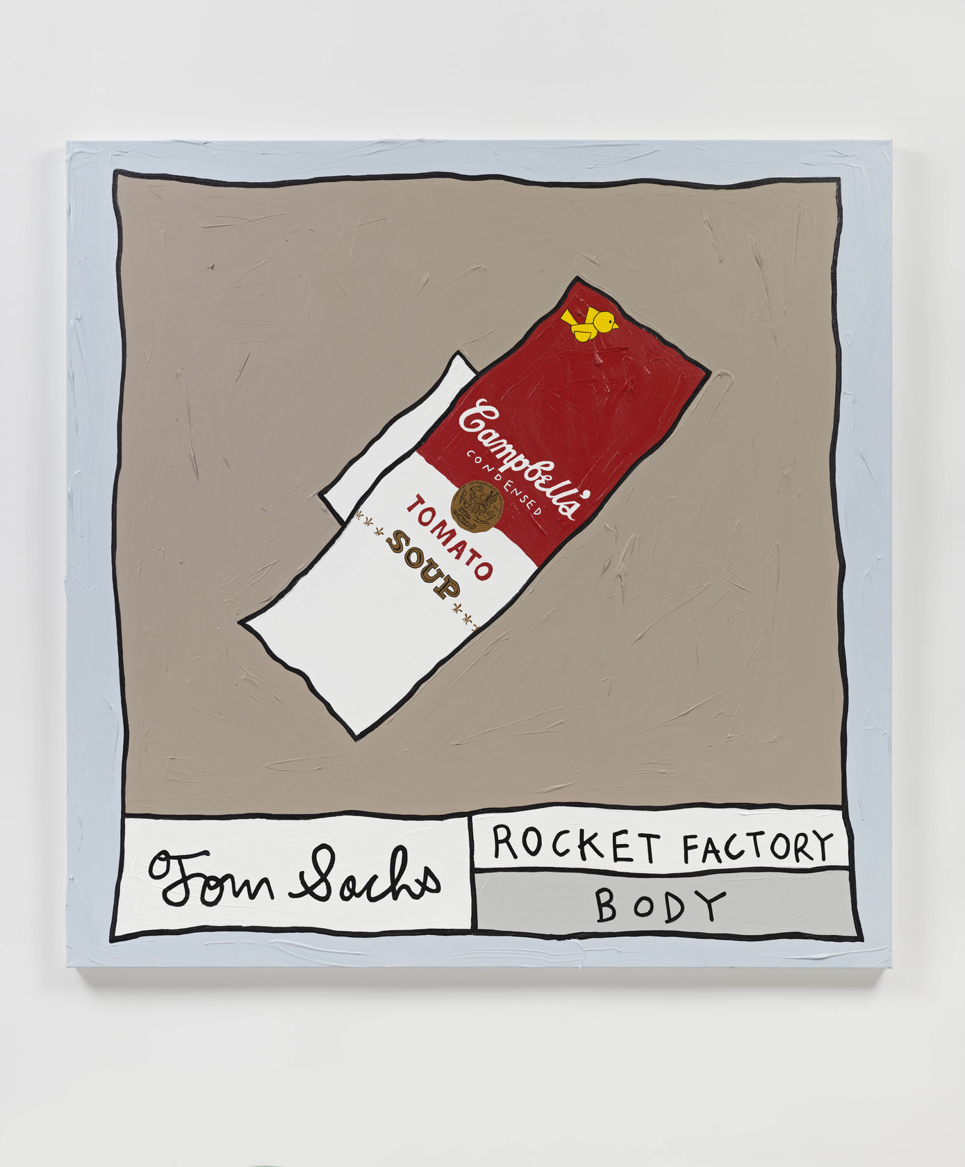 Cambell's Body with Birdie Sticker 새 스티커가 붙은 캠벨수프 로켓 몸체, 2022 Synthetic polymer and Krink on canvas 121.9 x...