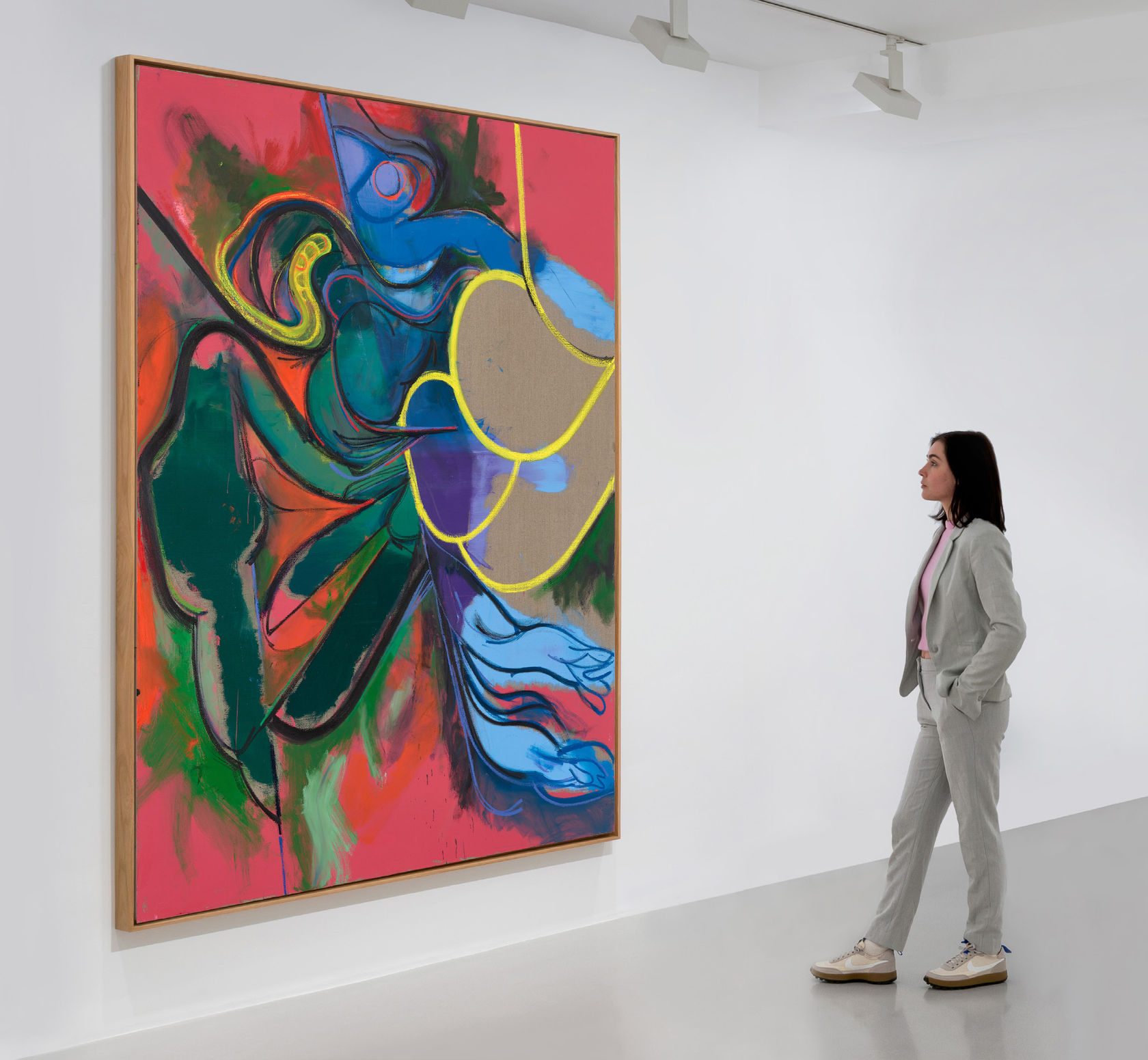 丹尼尔·里克特，《白痴轮椅》，布面油画，2024年，230 x 170 厘米 (90.55 x 66.93 英寸) Daniel Richter, the idiot wheelchair, 2024. Oil on canvas. 230 x 170...