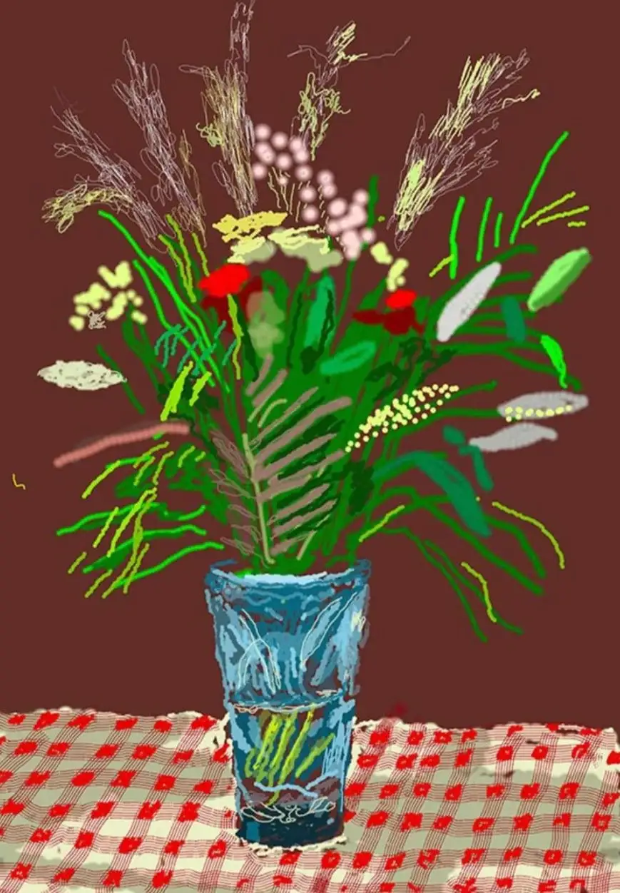 David Hockney, 27th February 2021, Tall Flowers in a Tall Vase