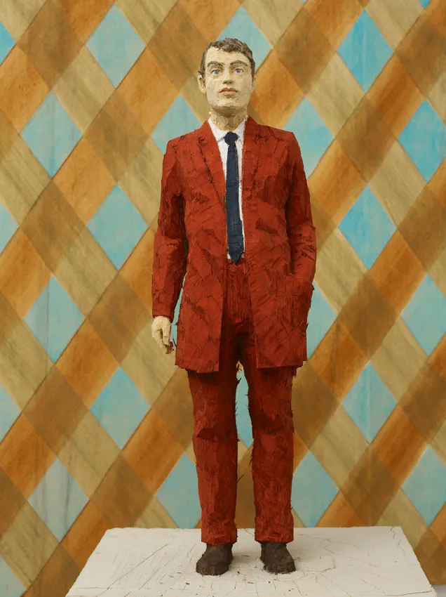 Stephan Balkenhol Man in Reddish Brown Suit, with Plaid Relief, 2011