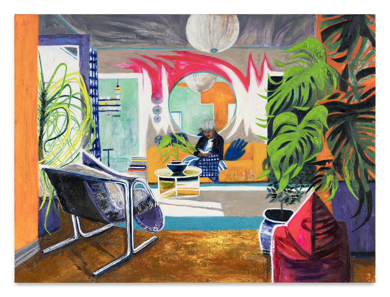 Raffi Kalenderian,&amp;nbsp;Chelito Reading, 2022-2023,
Oil, ink, and colored pencil on linen,
36 x 48 inches, 91.4 x 121.9 cm, MMG#38595