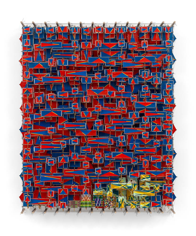 Jacob Hashimoto,&amp;nbsp;Life is Fear, Nothing Else, 2026,
Acrylic, paper, bamboo, wood, and Dacron, 60 x 48 x 8 1/4 inches,
152.4 x 121.9 x 21 cm, MMG#38511