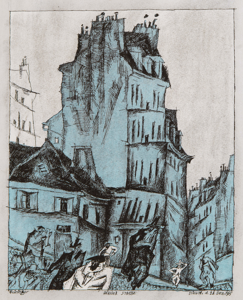 Lyonel Feininger (1871&amp;ndash;1956)

Pariser Strasse (Paris Street), 1915

Watercolor and ink on paper 

11 9/10 x 8 8/9 in. (30.2 x 22.4 cm)

Signed lower left:&amp;nbsp;Feininger

Dated lower right:&amp;nbsp;Dienst. d. 21. Dez. 1915

Titled lower center:&amp;nbsp;PARISER STRASSE

Inscribed bottom left:&amp;nbsp;X