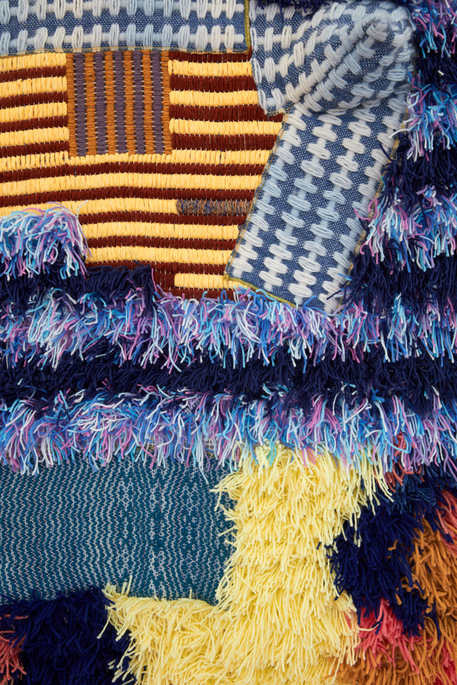 Sarah Zapata

(like the hands of peaks), 2026

Handwoven cloth, hand embroidery, natural and synthetic fiber

96 x 60 inches (244 x 152.4 cm)

(SZ26-02)