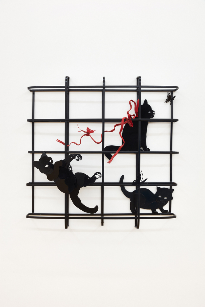 Abigail Lucien

e.s.p., 2023

Enamel, vinyl, and rayon on steel

37 1/2 x 37 1/2 x 9 inches (95.3 x 95.3 x 22.9 cm)

(ALU23-01)