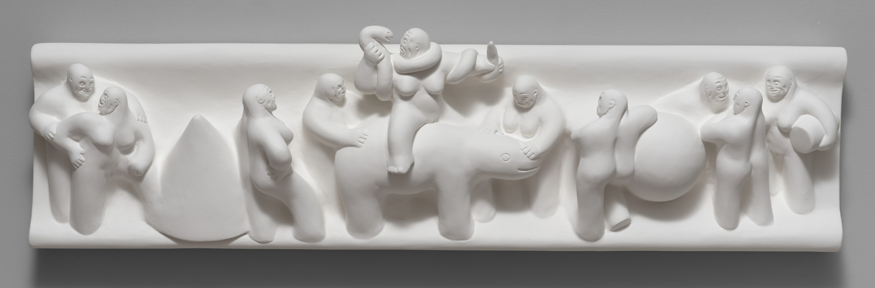 Tom Otterness

Female Heroics, 1982&amp;ndash;83 (cast in 2025)

Plaster coated in polymer emulsion

11 1/4&amp;nbsp; 41 5/8 x 6 1/4 inches