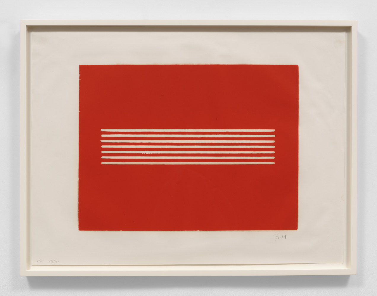 Donald Judd

Untitled, 1962-79

Woodcut in cadmium red on offset paper

21 1/2 x 28 7/8 inches

Edition of 25