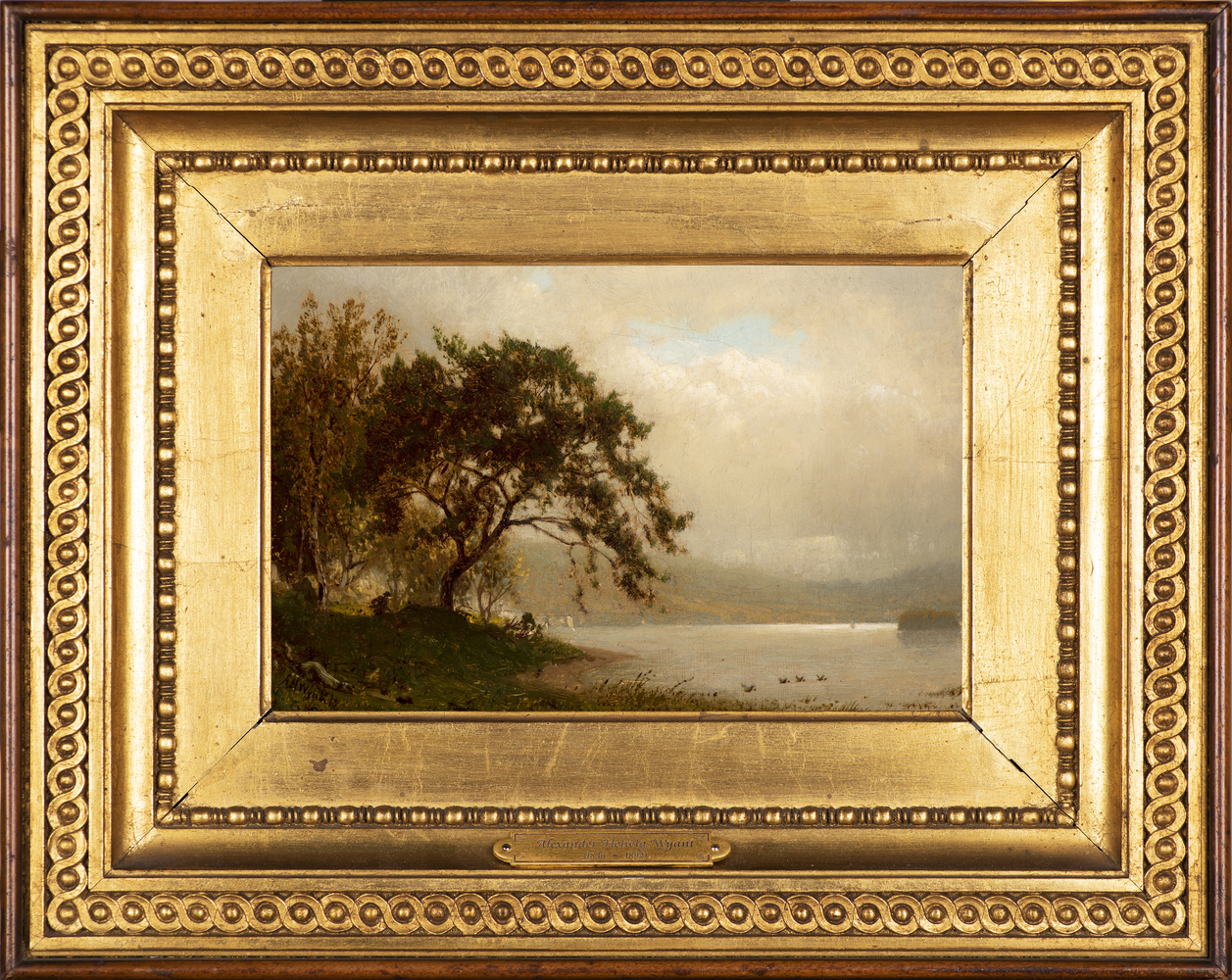 Alexander Helwig Wyant (1836–1892), The Duck Hunter, c. 1872–75, oil on canvas, 6 1/8 x 9 1/8 in., signed lower left: AH Wyant (framed)