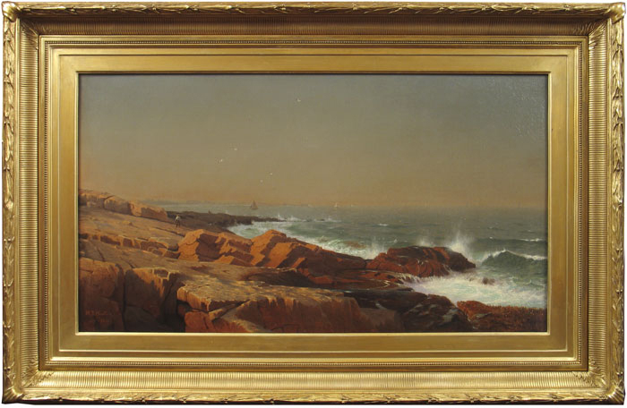 William Stanley Haseltine (1835–1900). Rocks at Halibut Point, Cape Ann. Oil on cavas, 18 1/8 x 32 1/4 in.