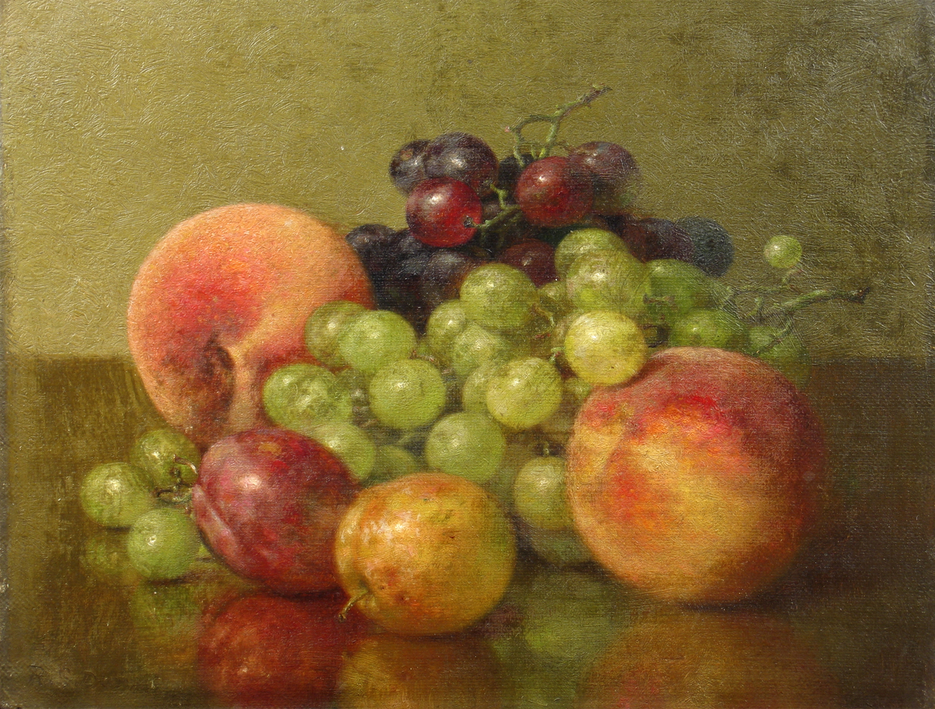 Robert Spear Dunning (1829–1905), Fruit Still Life, 1902, oil on canvas, 9 x 11 3/4 in., signed lower left: R.S. Dunning, inscribed on verso: R.S. Dunning / 1902 / Fruit