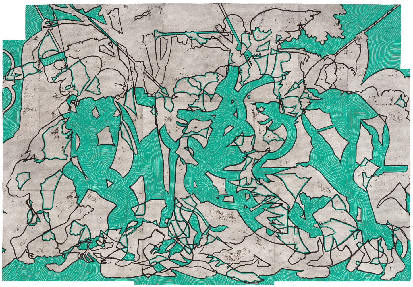 Bo Joseph  Feeding the Beast, 2019  oil pastel, acrylic and tempera on joined paper  paper: 55 5/8 x 80 5/8 inches  signed, titled and dated 10/8/2019 in reverse $25,000