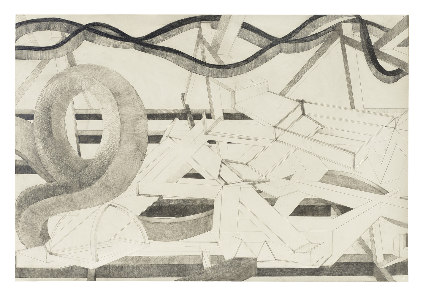 Al Held GP 8, 1985 graphite on paper 27 1/8 x 39 7/8 inches