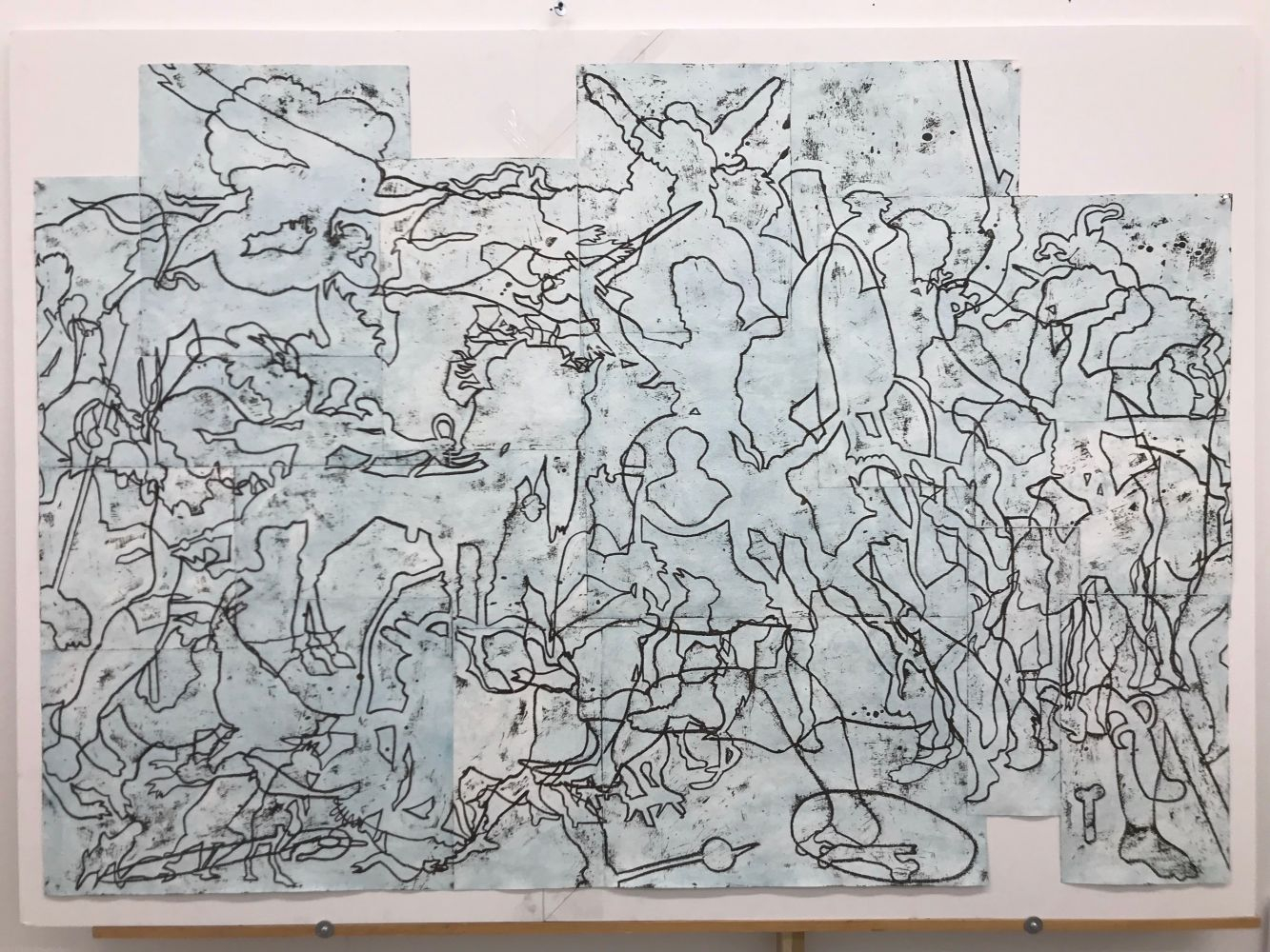 Early stages of Never Catch a Thief, before the addition of concentric lines in orange oil pastel