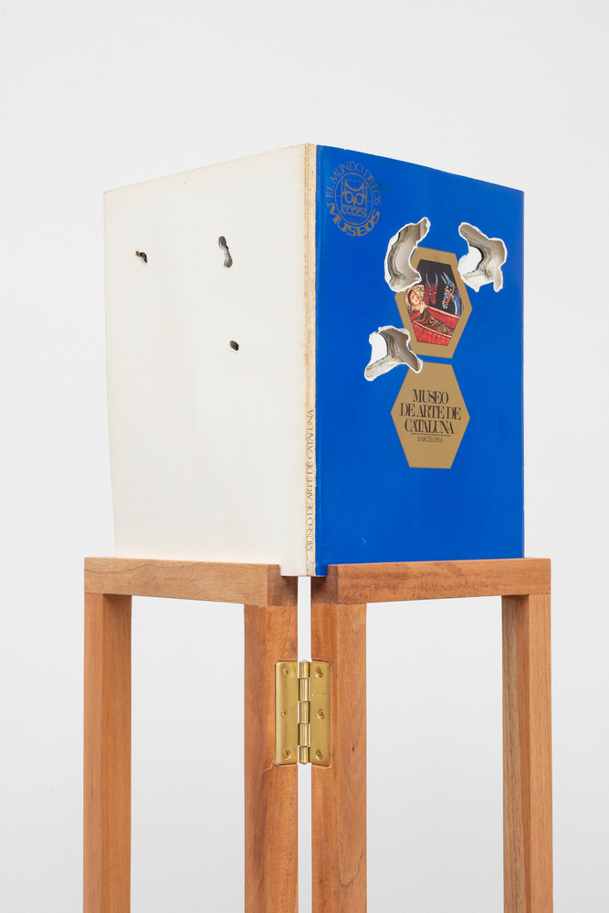 mariana castillo deball
do ut des, museo de arte de cataluna, 2021
drilled book on cedar wooden base
31 x 25 x 1 cm (12.2 x 9.84 x .39 in)

&amp;nbsp;