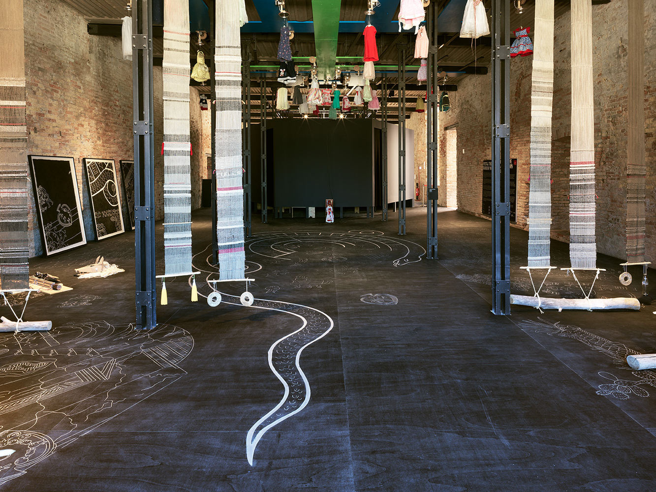 installation view of mariana castillo deball in the 59th venice biennal: until the songs spring, italy, 2022. photo: nick ash