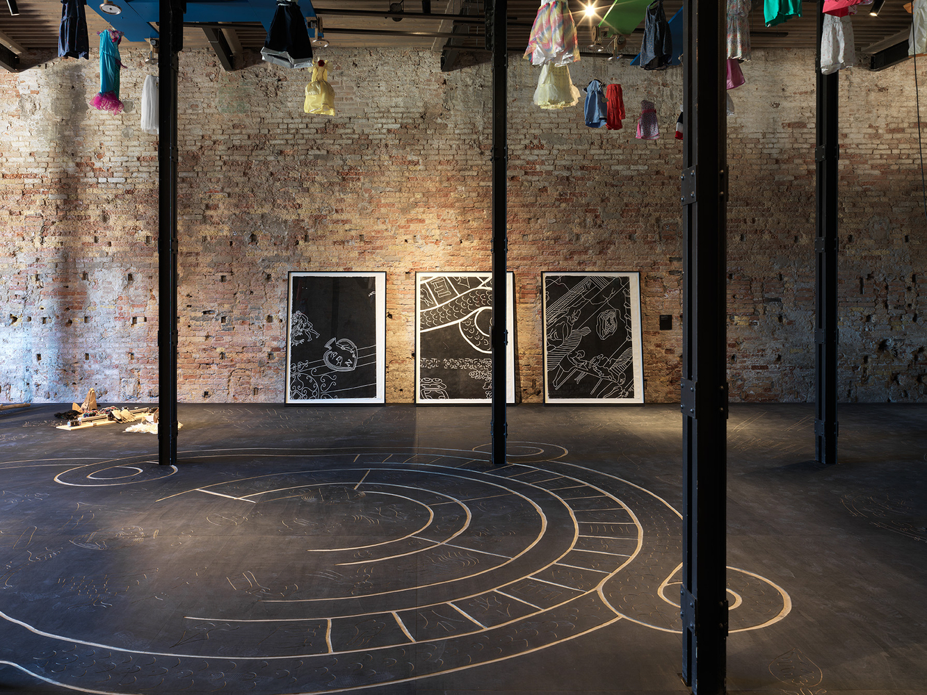 installation view of mariana castillo deball in the 59th venice biennal: until the songs spring, italy, 2022. photo: nick ash