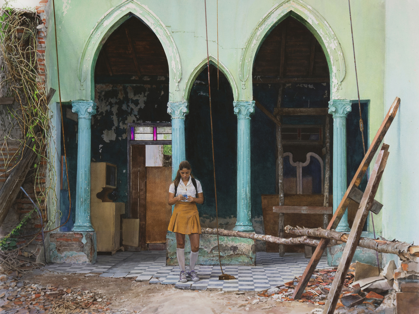 Rance Jones, Falling, 2020, watercolor on paper,27 x 36 inches