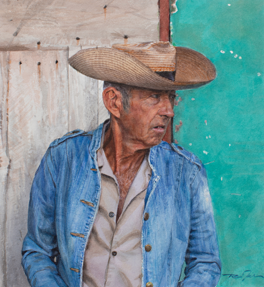 Rance Jones, Designer Denim, 2024, watercolor on paper, 9 1/4 x 8 1/2 inches