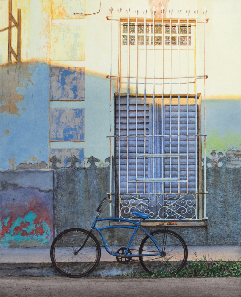 Rance Jones, Blue Bicycle, 2024, watercolor on paper, 14 x 11 inches