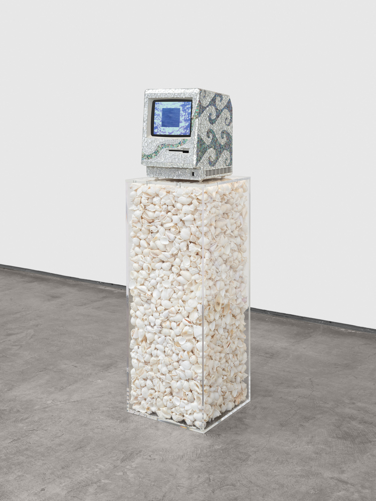 Ja&amp;#39;Tovia Gary
LIVING WATERS, 2025
Macintosh M0001 computer monitor, mirrored glass mosaic, digital video, stereo sound, and acrylic pedestal with bleached shells
computer monitor: 13 5/8 x 9 5/8 x 10 7/8 in. (34.6 x 24.4 x 27.6 cm)

pedestal: 36 x 14 x 14 in. (91.4 x 35.6 x 35.6 cm)

Sold