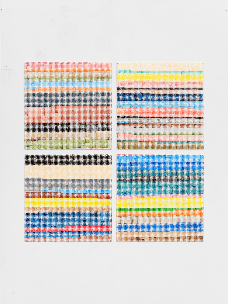 Jennifer Bartlett
1-500, Horizontal, 2012
enamel over silkscreen grid on baked enamel, 4 plates
each: 18 x 18 in. (45.7 x 45.7 cm)

overall: 36 x 36 in. (91.4 x 91.4 cm)

signed and dated verso plate 4