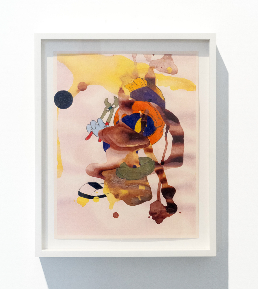 Kelley Walker
(Untitled | Melvin the Martian), 2025
watercolor, coffee, egg tempera, egg, salad dressing, olive oil, gouache, color pencil, Blackwing #7 Japanese lead pencil, and digital printer ink on&amp;nbsp;Colorplan Vellum White
11 x 8 1/2 in. (27.9 x 21.6 cm)

frame 13 x 10 1/2 x 1 1/2 in. (33 x 26.7 x 3.8 cm)