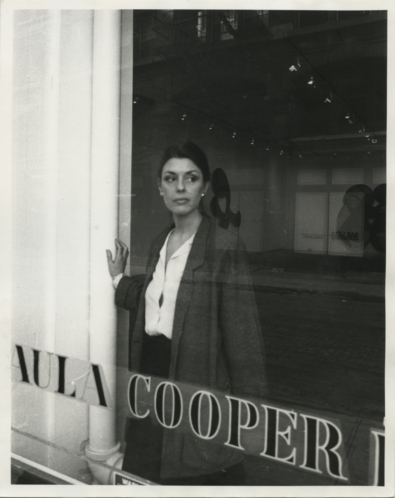 Paula Cooper at her gallery on Wooster Street, New York, April, 1983. Courtesy Paula Cooper Gallery, New York. Photo: Richard Leslie Schulman.