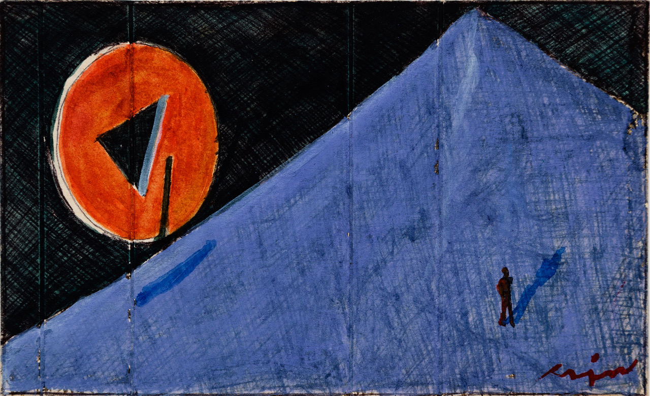 In Search of Utopia
1989-90
Ballpoint pen and watercolour on reverse of cigarette pack
7.6 x 12.7 cm / 3 x 5 in