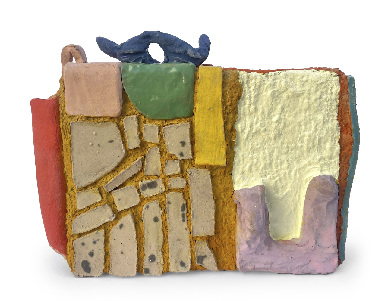 Sahar Khoury

Untitled (blue horns on pink, yellow, and orange Friskies box), 2023

glazed ceramic, pigmented mache, resin,

10 1/2 x 12 3/4 x 5 3/4 in.
26.7 x 32.4 x 14.6 cm.

(SAKH001)