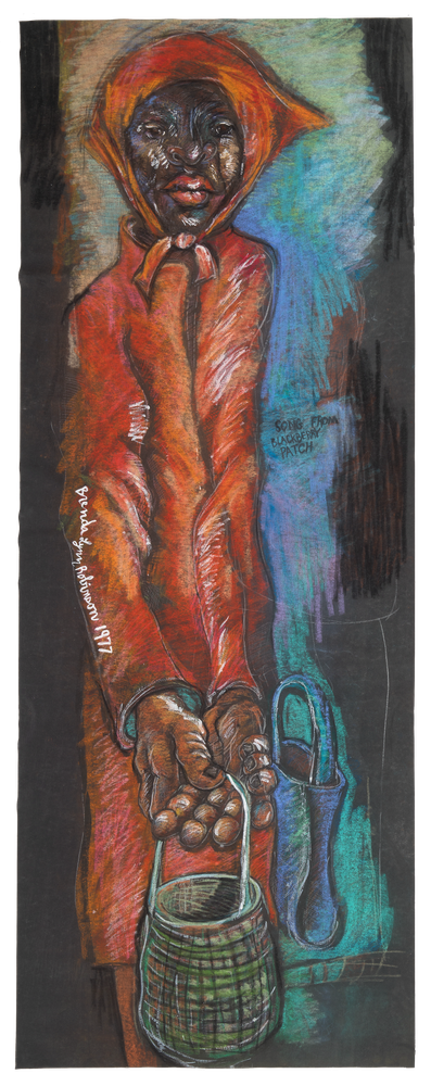 Aminah Brenda Lynn Robinson
Song from Blackberry Patch, 1977
Colored pencil, pastel, and acrylic, on felt paper
96 x 36 in
