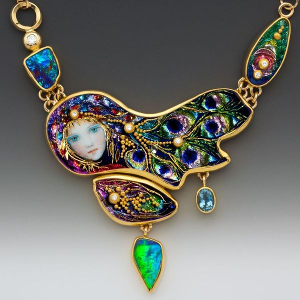 Peacock Necklace&amp;nbsp;

Enamel jewelry&amp;nbsp;

4.0&amp;quot;x3.5&amp;quot;x0.25&amp;quot;