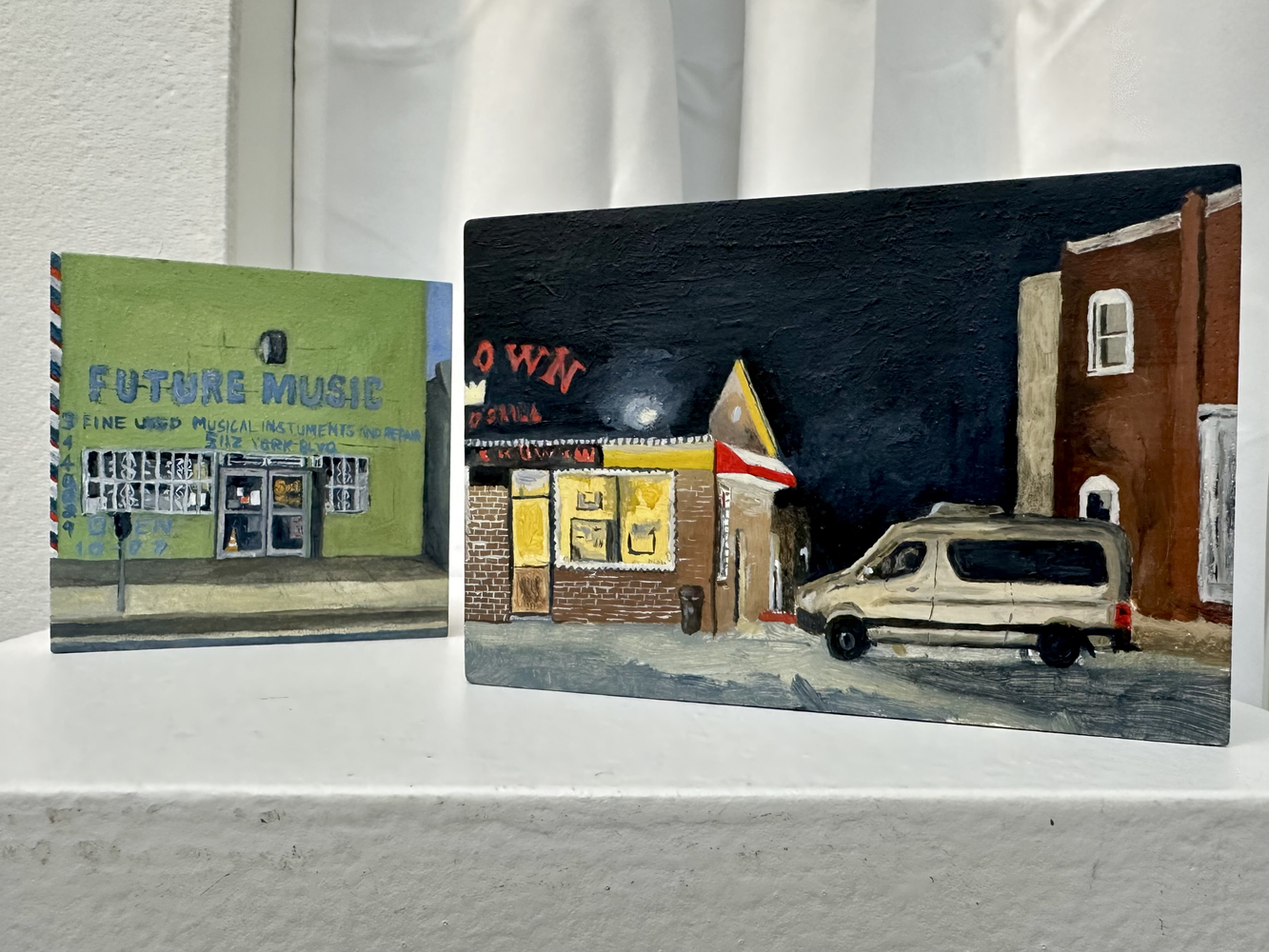 Not A Waffle House But It'll Do (Right)  4" x 6"  Oil On Panel