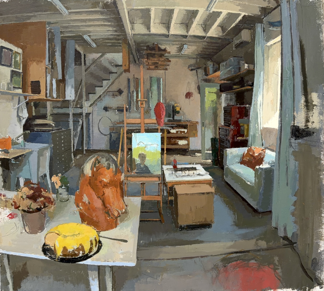 Studio with Horse Head  22" x 24"  Oil On Linen Mounted On Panel