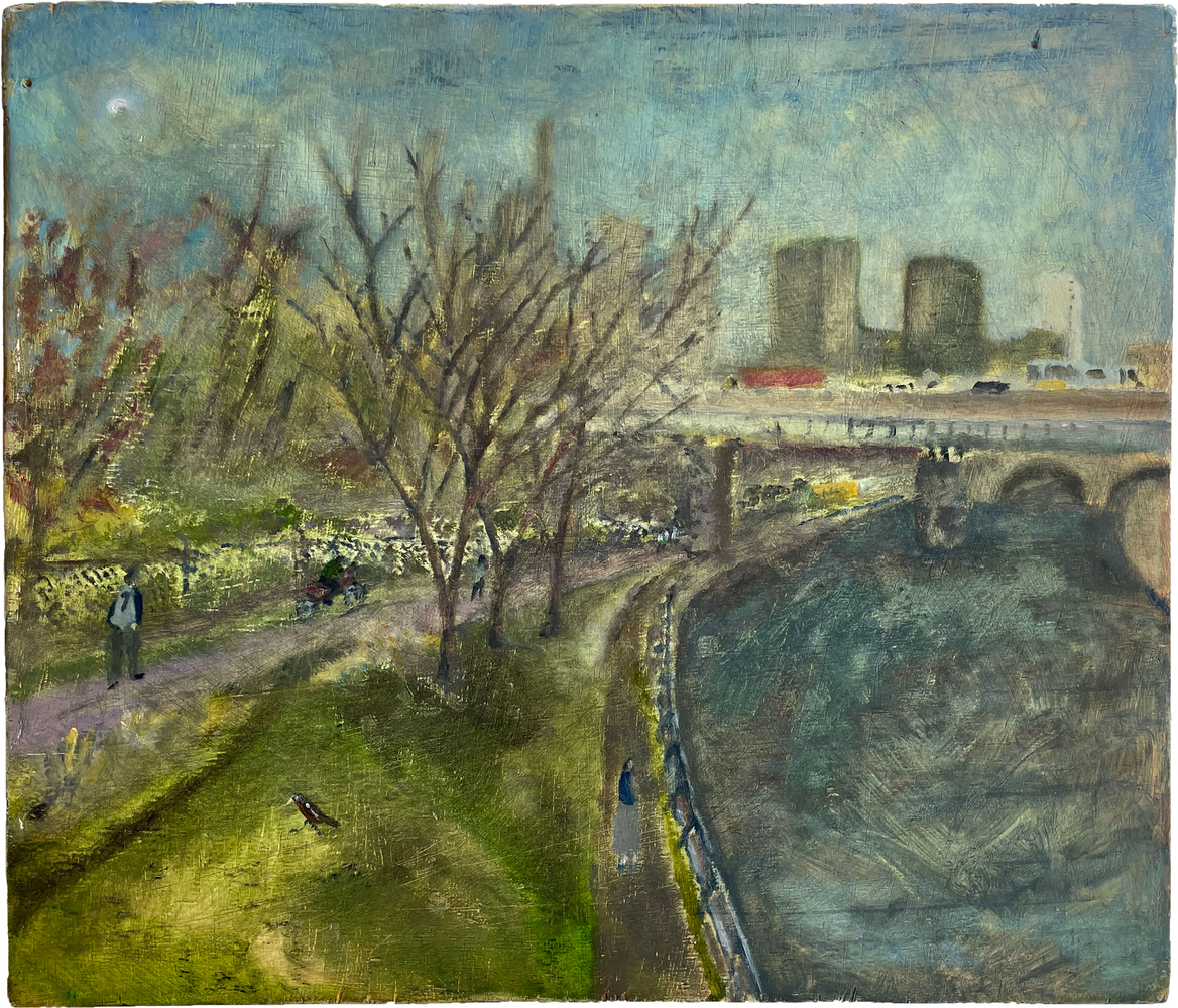 Schuykill River Bank  12" x 16"  Oil On Wood