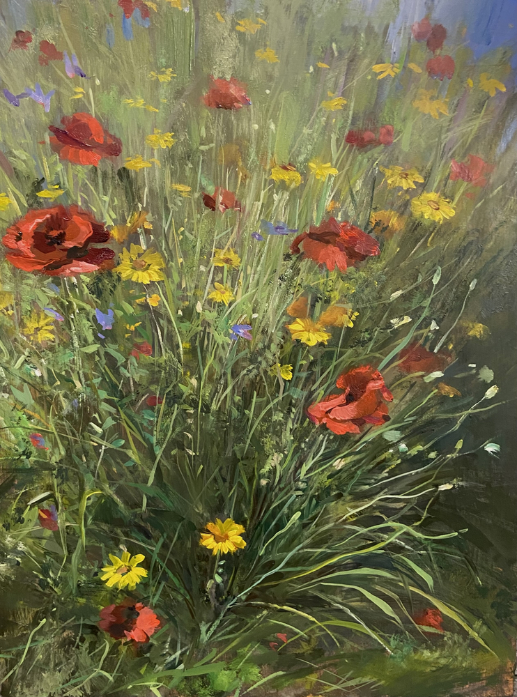 France Poppies II, Oil on wood, 16 x 12