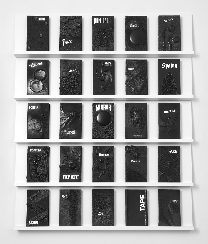 Candice Breitz
The last thing I would want would be a taped
confession.&amp;nbsp;1934-2020
Excerpted from the &amp;#39;Digest Archive&amp;#39;
25-Channel video installation:
5 shelves, 25 videotapes in polypropylene sleeves,
paper and acrylic paint

Shelves: 24.4 x 100 x 7.5 cm / 48.2 x 39.3 x 3 in.

Tapes: 20.3 x 12 x 2.7 cm / 8 x 4.7 x 1 in.

Unique

Enquire