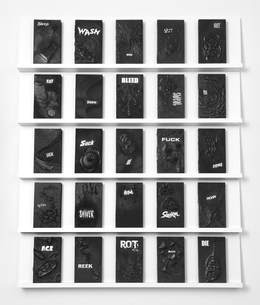 Candice Breitz
I don&amp;rsquo;t know where I am, or who I am, or what I&amp;rsquo;m doing!&amp;nbsp;1941-2020
Excerpted from the &amp;#39;Digest Archive&amp;#39;
25-Channel video installation:
5 shelves, 25 videotapes in polypropylene sleeves,
paper and acrylic paint

Shelves: 24.4 x 100 x 7.5 cm / 48.2 x 39.3 x 3 in.

Tapes: 20.3 x 12 x 2.7 cm / 8 x 4.7 x 1 in.

Unique

Enquire