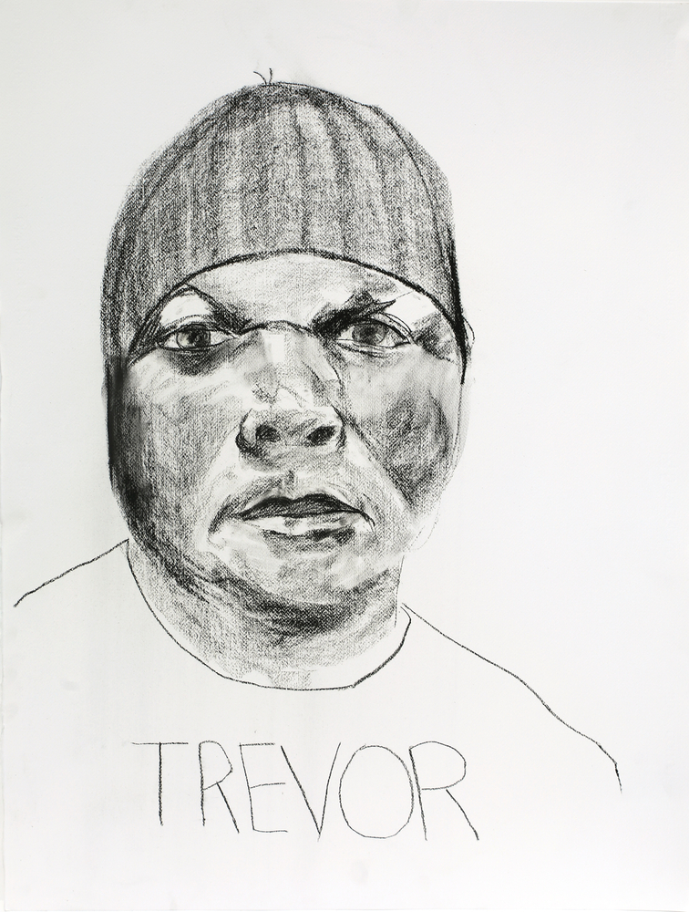 Brian Maguire, Trevor, 2026, charcoal on paper, 100 x 70 cm