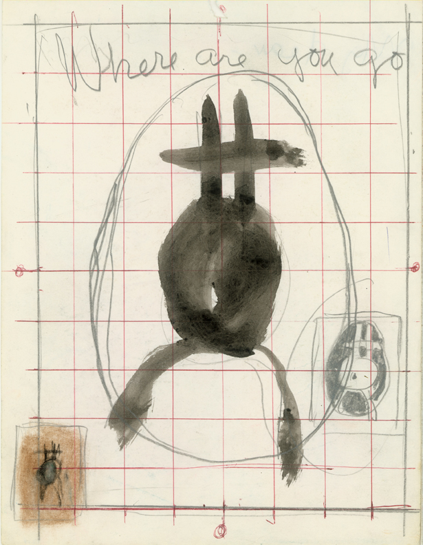 Untitled, FI 114, c. 1970s
Preliminary Drawing
Ball Point Ink, Graphite, Pastel and India Ink
H: 11&amp;quot; x W: 8.5&amp;quot;

(SG-162-D)