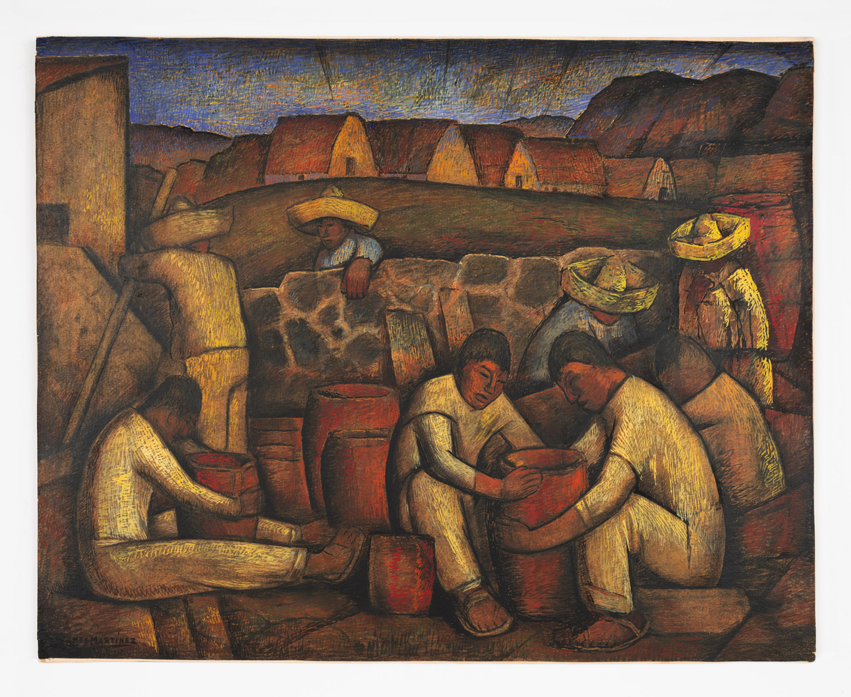 Alfredo Ramos Mart&amp;iacute;nez (1871-1946)

Alfareros, c. 1935

mixed media on paper mounted on board

23 x 29 1/2 inches; 58.4 x 74.9 centimeters

Framed: 30 1/4 x 36 1/4 x 2 1/4 inches

LSFA# 14776