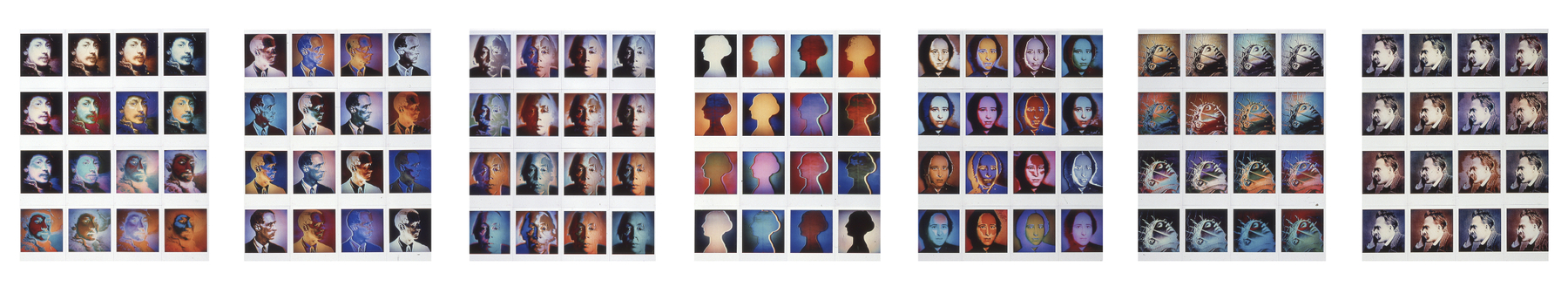 MANUAL (Hill &amp; Bloom) Men &amp; Women, 1982-83 suite of 7 sx 70 polaroids, ed: 1/1 unique 22 3/8" x 19" each, 25" x 165 3/4" installed, M 33, Moody Gallery