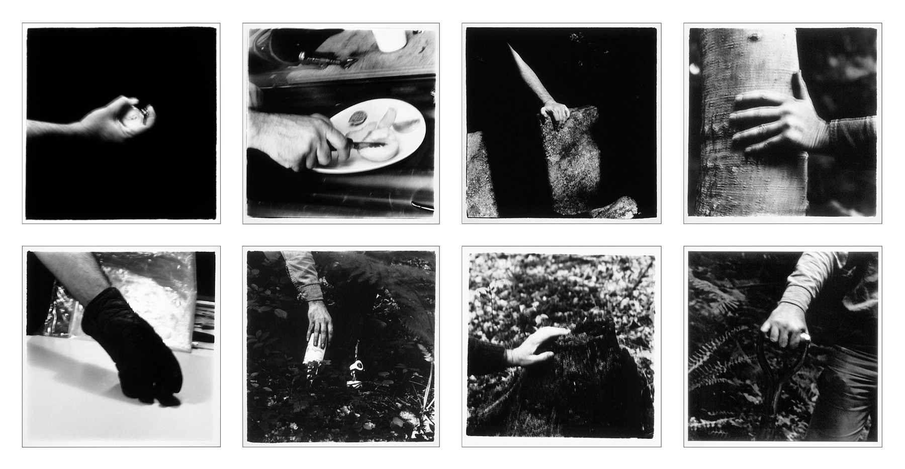 MANUAL (Hill &amp; Bloom) Hands, 1974-75 suite of 8 gelatin silver prints, ed: 1/1 unique 24" x 20" each, 53 1/2" x 93" installed, M 160, Moody Gallery