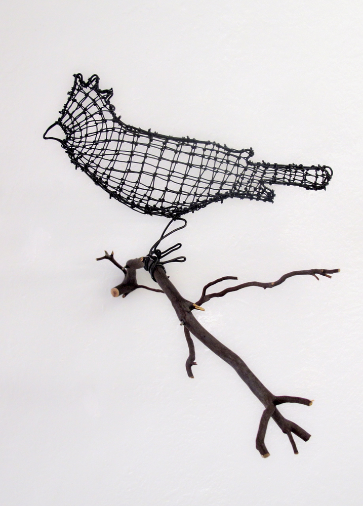 Helen Altman Cool December Cardinal, 2025 wire and Manzanita branch 7” x 9” x 12” HA 900, Moody Gallery