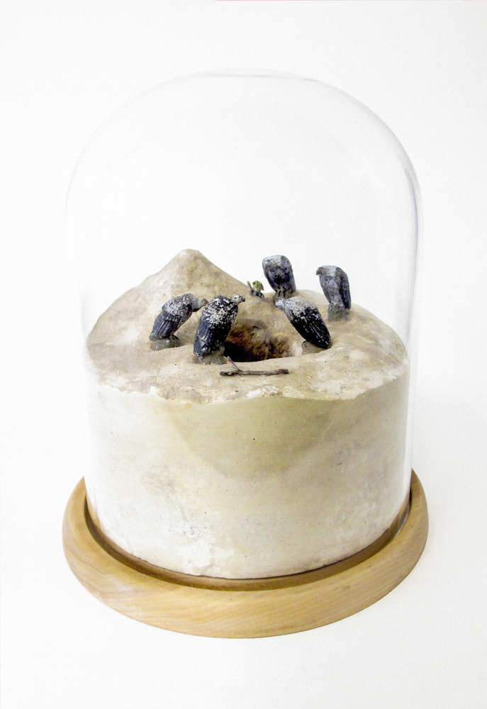 Helen Altman Gathering At The Well, 2025 cast plaster, wood, misc elements and glass 8" x 6 3/4" x 6 3/4" HA 902, Moody Gallery