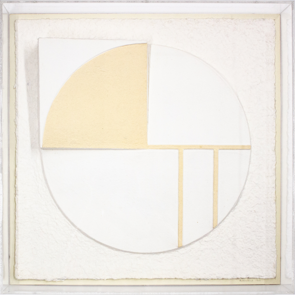 Amalie Rothschild&amp;nbsp;
Archimedean Pi, 1982
Cast handmade paper
Paper: 20 x 20 x 2.5 in. (50.8 x 50.8 x 6.4 cm)
Plexiglas: 21.4 x 21.4 x 3.75 in. (54.4 x 54.4 x 9.5 cm)
ROT-1032-C