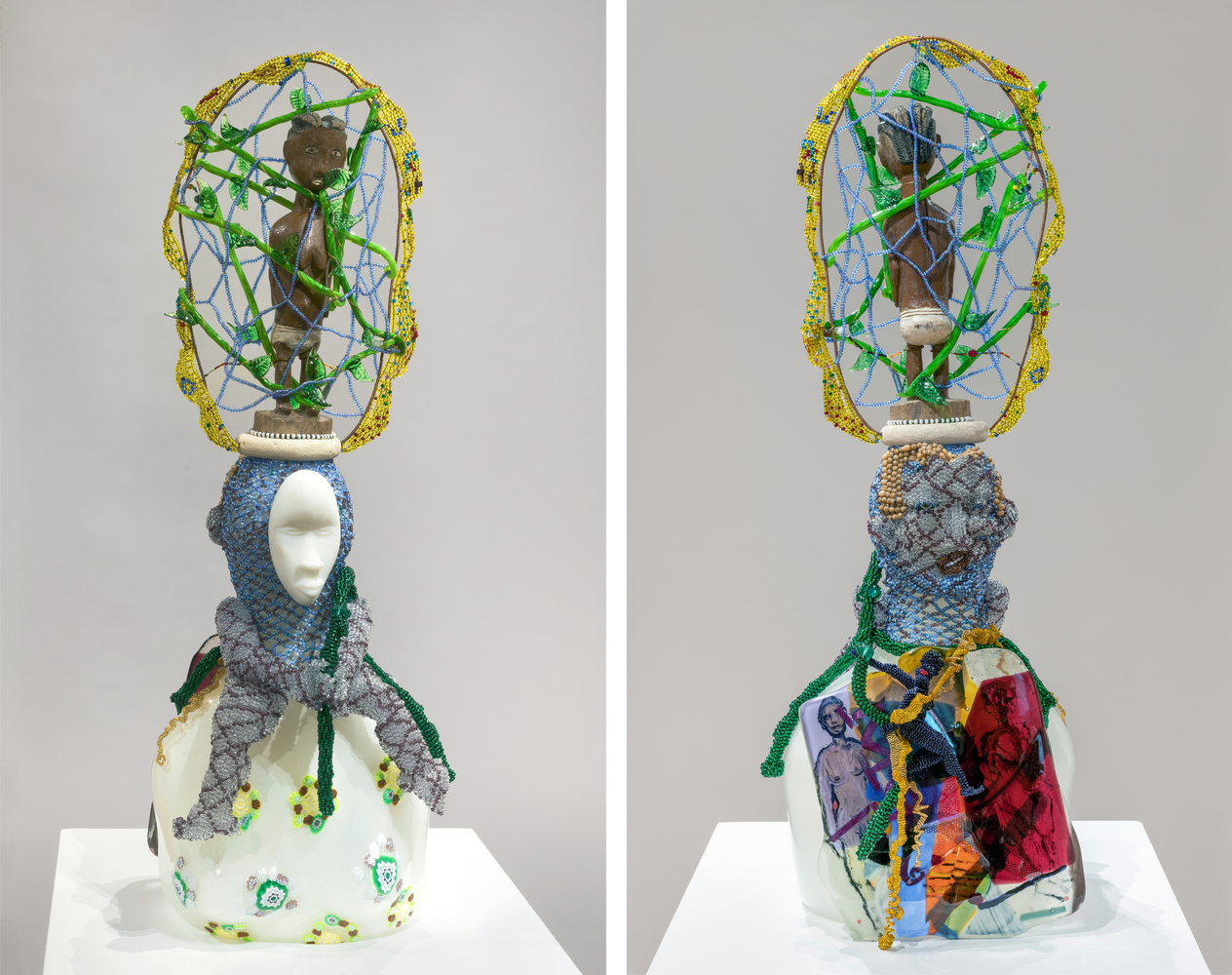 Joyce J. Scott

Taleteller,&amp;nbsp;2019

Hand-blown Murano glass processes, beads, thread, found objects, copper wire, cement

35 x 11 x 10 in. (88.9 x 27.9 x 25.4 cm)

Scot-1182-C