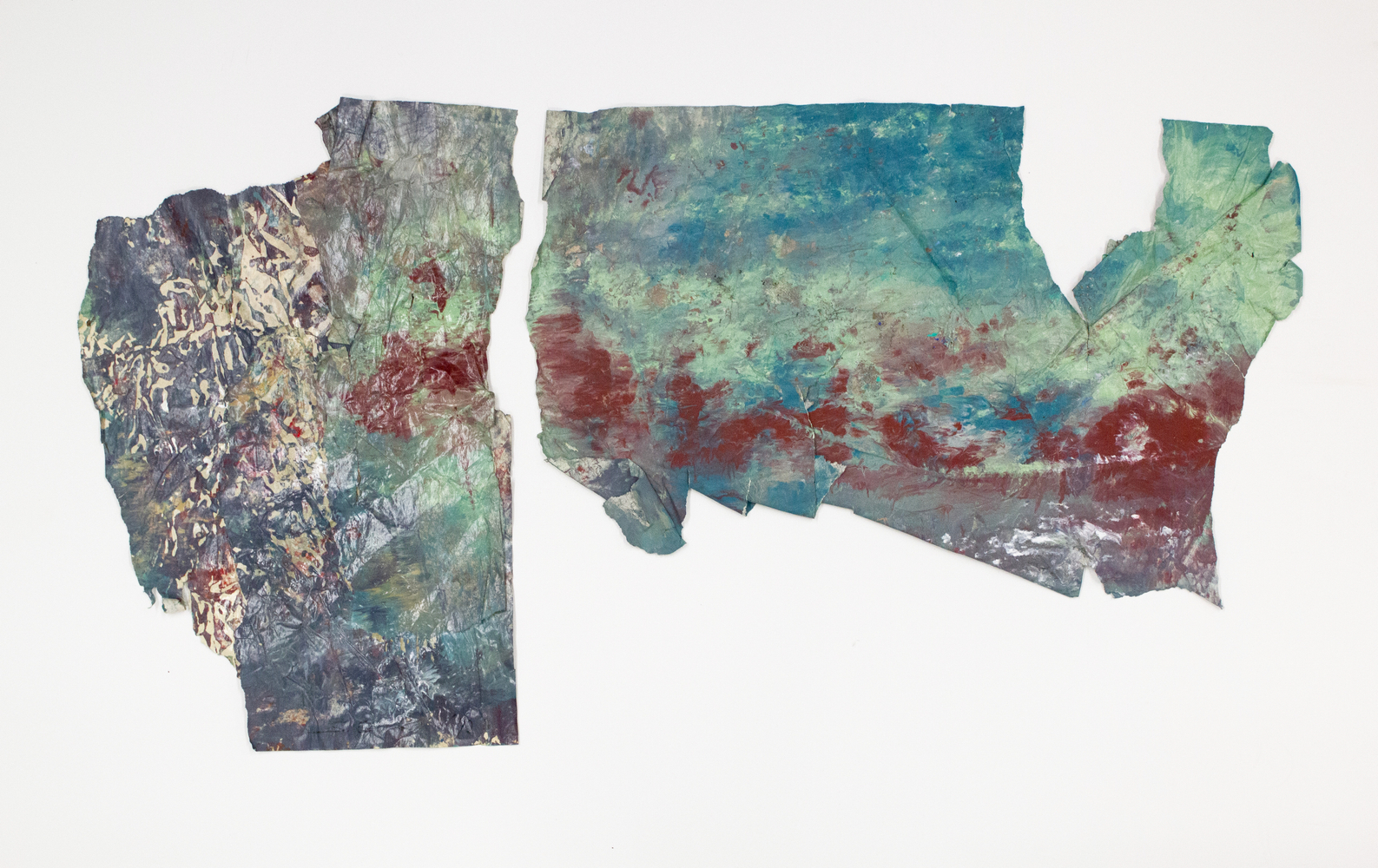 Sam Gilliam&amp;nbsp;
Study III Blue Nile, 1972
Mixed media on paper
Left Element: 14.63 x 10.25 in. (36.91 x 26.04 cm)
Right Element: 11.88 x 17.63 in. (30.18 x 44.78 cm)
Frame: 20 x 33.25 in. ( 50.8 x 84.46 cm)
Gill-1003-O,&amp;nbsp;Gill-1004-O