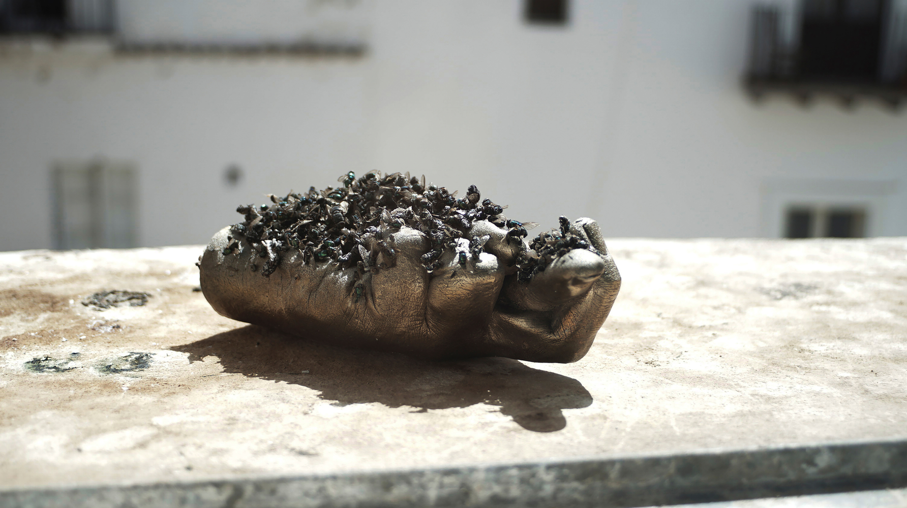 Installation view of sculptures by Douglas Gordon