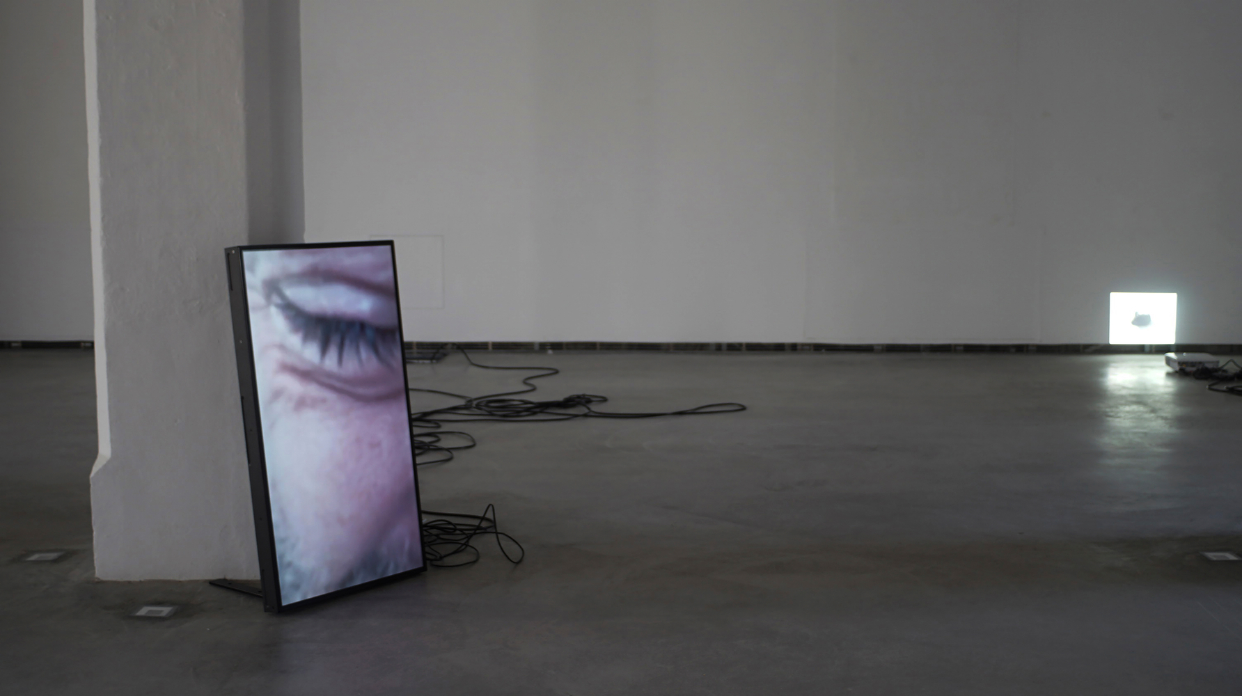 Installation view of sculptures by Douglas Gordon
