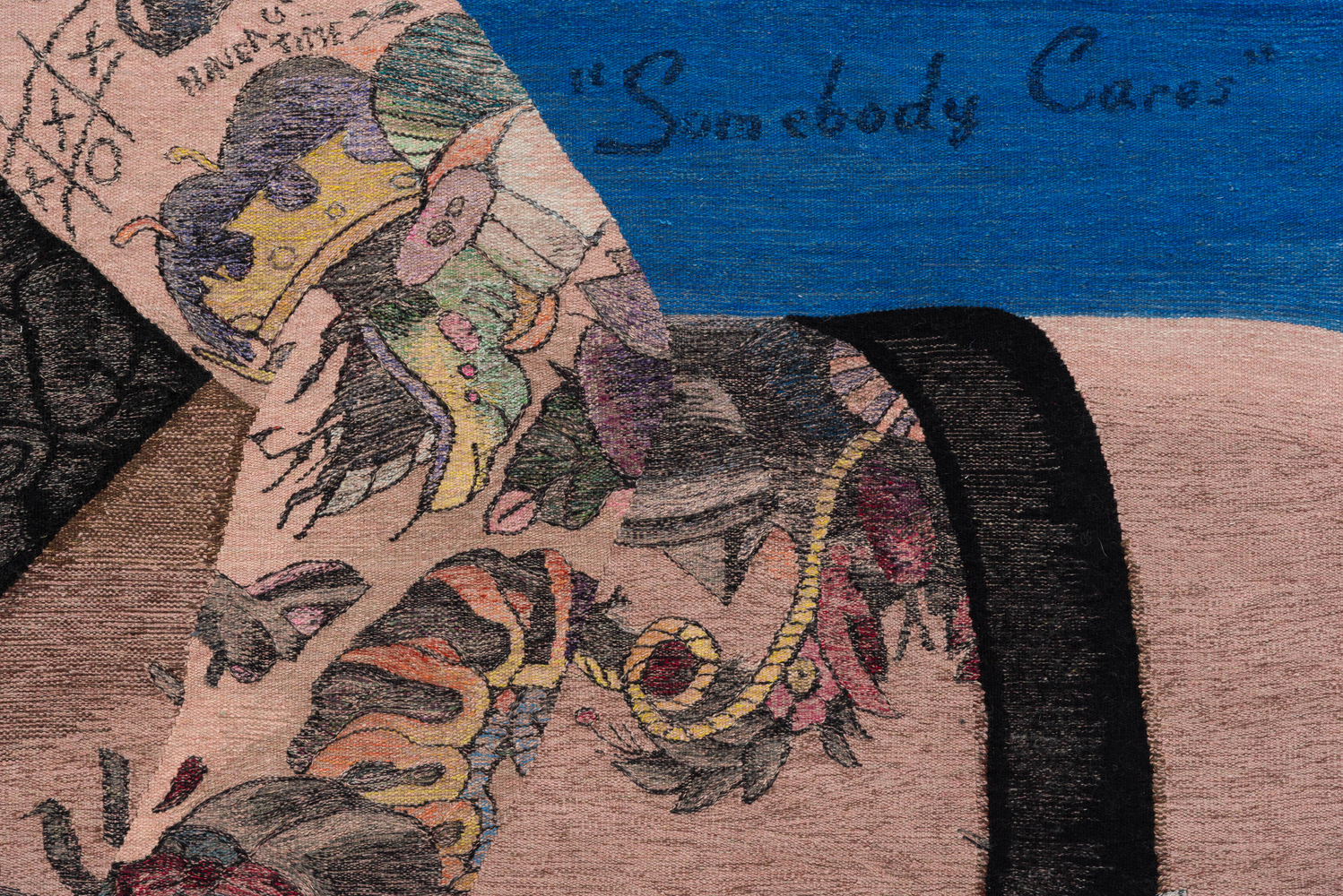 Erin M. Riley
Somebody Cares, 2025
wool, cotton
73 x 100 3/4 ins.
185.4 x 255.9 cm
(RILEY-349)